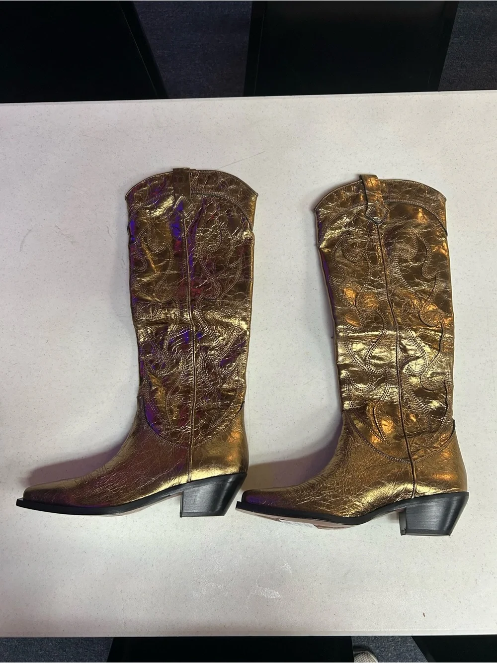 Free People Metallic Gold Over-the-Knee Western Boots